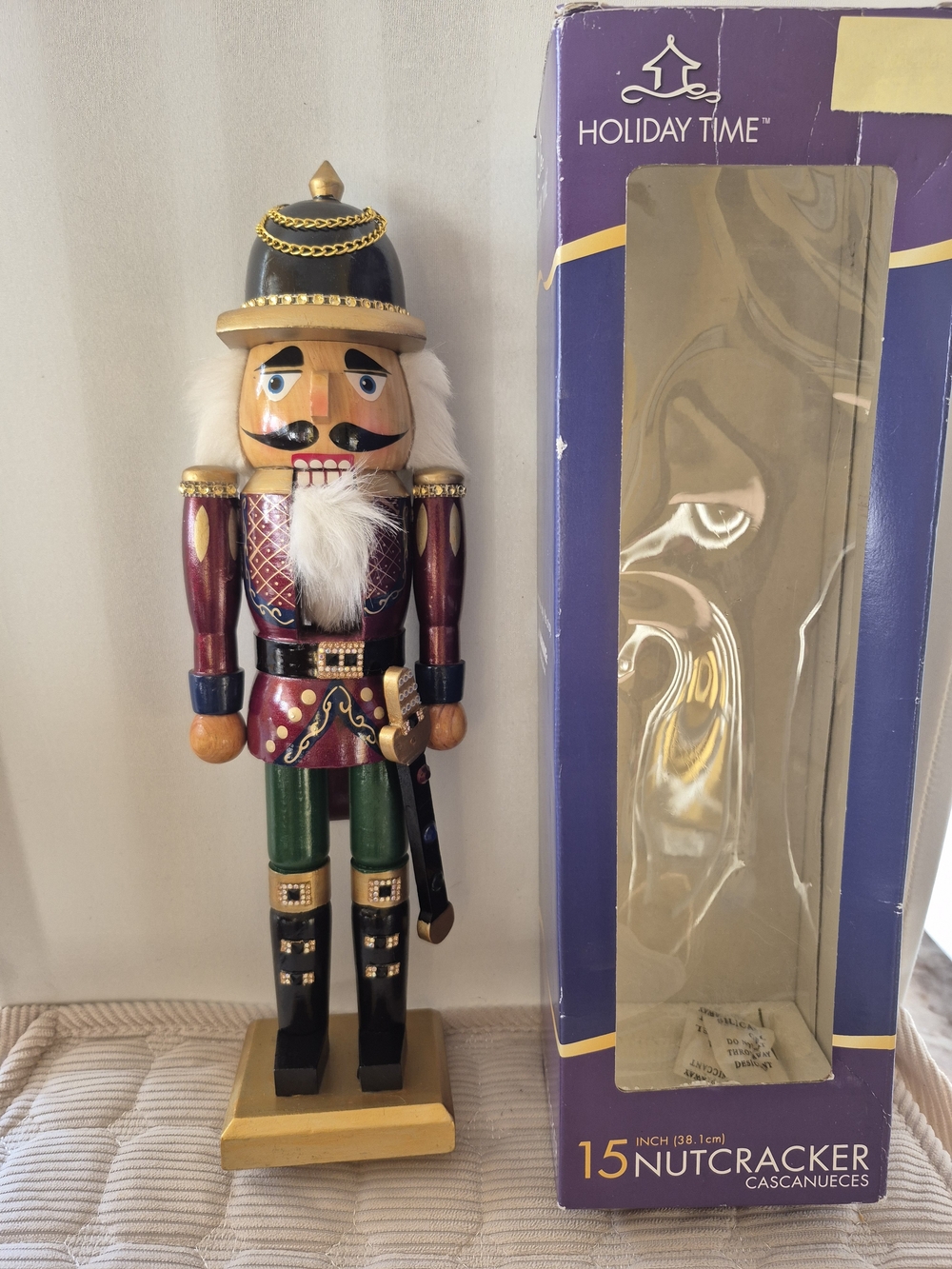Holiday Time Burgundy& Green Decorative Nutcracker Figurine - Brand Holiday Time